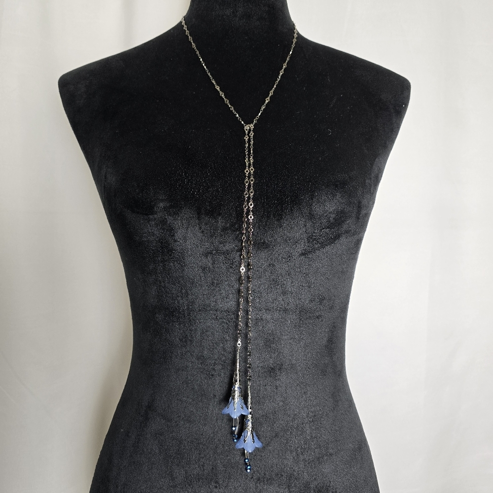 Handmade Unique Necklace with Blue Floral Accents